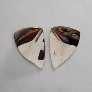 Vintage Silver Tone Geometric Clip-On Earrings – Modern Abstract Design